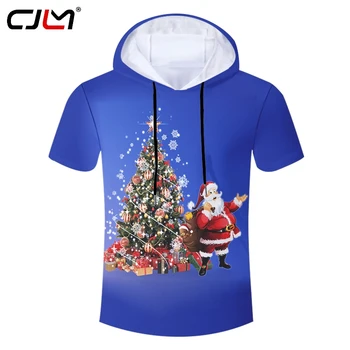 CJLM Нов Списък от Мъжки Облекла С 3D Принтом Коледната Елха И Дядо Коледа, Цвят Ежедневна Мъжка Тениска С Качулка Голям Размер