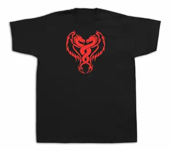 Червена татуировка на дракон, ужасно чудовище, забавна тениска с изображение на анимационни, подарък тениска с дълги ръкави