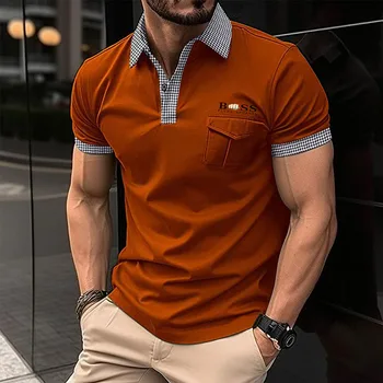 През лятото на 2023 Г. Нова мъжка риза с къси ръкави с цип, свободна Ежедневни дишаща впитывающая плат с джоб, мъжка спортна риза с къси ръкави за фитнес високо качество