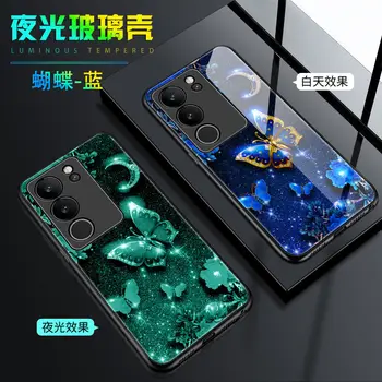 Калъф за телефон от нажежен закалено стъкло за Vivo S17 Pro Case Butterfly In Dark делото за Vivo S17E S17t Case Cover