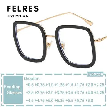 Модни Квадратни очила със синя светлина, Извънгабаритни Очила за четене, Прозрачни Очила по рецепта, Женски Увеличителни Очила