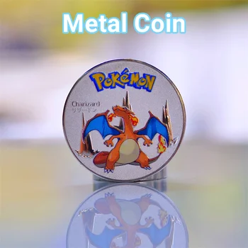 Pokemon Coine Метални Монети Pokémon Сребърни Charizard Vmax Аниме Възпоменателна Монета Mewtwo Пикачу Златни Железни Карти, Игри Детски Играчки