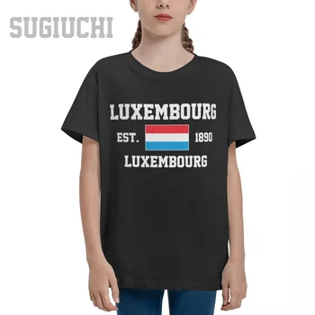 Унисекс Младежки Момче / Момиче Люксембург EST.1890 Capital Детска Тениска тениска Тениска от 100% памук кръгло деколте и къс ръкав Детска