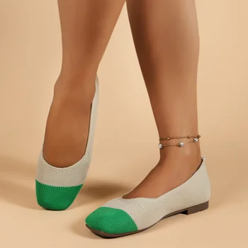 2023 Нова дамски обувки на равна подметка, без закопчалка, есенен дамски обувки с квадратни пръсти, за боядисана дишащи обувки от вкара плат с малките пръсти, Дамски обувки с малките си пръсти.