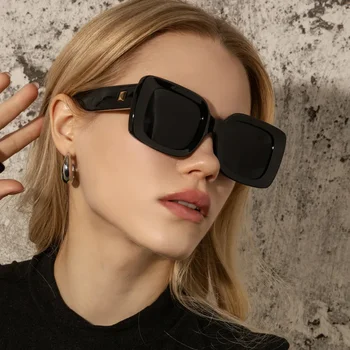 Нови слънчеви очила в ретро-квадратна рамка с големи рамки, мъжки и дамски Модни Европейски и американски Метални очила за оризови нокти Ins Wind