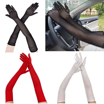 Тънки еластични тюлевые мрежести ръкавици, Елегантни дамски секси черни слънчеви ръкавици, дамски мотоциклетни ръкавици за шофиране на кола, със защита от ултравиолетови лъчи