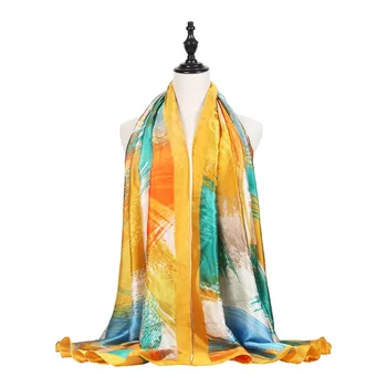 Изкуствена коприна сатен шал от Pashmina, шалове луксозен дизайн, дамски шал с принтом Графити, Модерен пролетно-есенен шал-хиджаб.