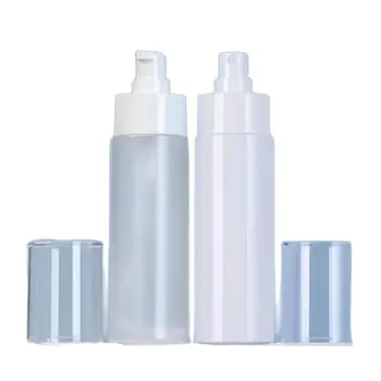 25шт 100 мл Бутилка-помпа за лосион PET Пластмаса е с плосък рамо Прозрачна Forst синьо-бяла козметика за Еднократна употреба Бутилка за пръскане мъгла