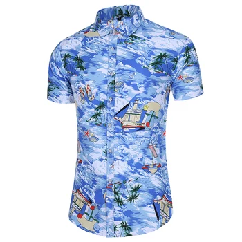 2023 Хавайска риза Мъжка Лятна Плажна с флорални принтом и къс ръкав, Ежедневни модерна риза, Потник, Празнични ризи, Блузи 6XL 7XL