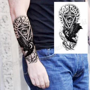 Големи Очи, Геометрични Временни татуировки За Мъже И жени, Реалистичен Страшен Череп на Вампир, Вълчи Гора, Фалшива татуировка, стикер на ръка, татуировки
