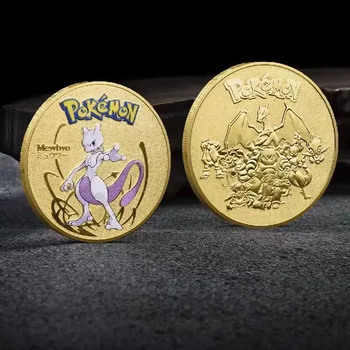 Златни монети Pokemon, метални монети Mewtwo, Възпоменателна монета в стила аниме, Чаризард Пикачу, Златни карти Pokemon, кръгли метални играчки за монети