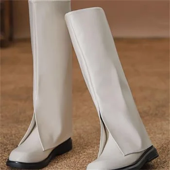 Шевни линия Дамски обувки с кръгло бомбе Дамски кожени панталони, Ботуши от телешка кожа в масивна ниска пета От дизайнери Chassure Femme Дамски обувки