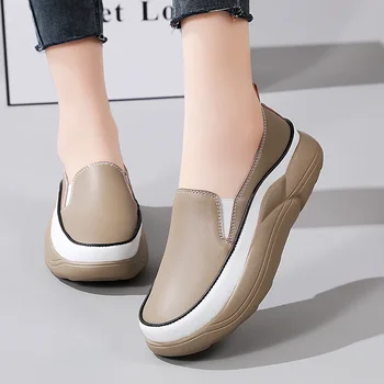Пролетно Нова Дамски Бели обувки; - Модерни Ежедневни обувки на равна подметка без шнур; Универсална обувки на платформа; Есенни Дамски обувки от Изкуствена кожа