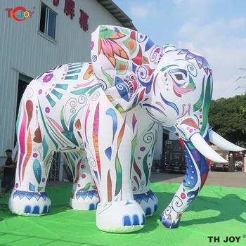 Безплатна доставка по въздуха Гигантски цветен надуваем слон с височина до 3 м 4 м на 5 м с led осветление, декоративна мультяшная играчка-талисман за украса
