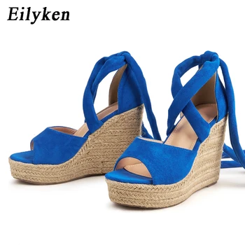 Eilyken/ Летни Обикновен Дамски Сандали на платформа и танкетке, Модни обувки на висок ток с каишка на щиколотке, Дамски обувки с отворени пръсти