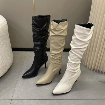 BCEBYL/ Нови обикновена модни дамски обувки на висок ток с остър пръсти; сезон есен-зима; Пикантни елегантни и удобни дълги ботуши с висок ток;