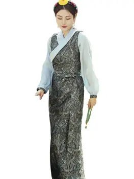Тибетски костюм Женското Национално коприна на роклята на Жената Азиатски обличам Лятна Дълга рокля В ориенталски стил Чонсам Елегантен халат