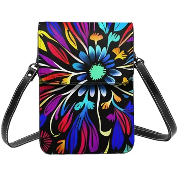Цвете Хавайски чанта през рамо, Ярки Цветя пътна кожена чанта за мобилен телефон, дамски модни Реколта чанти
