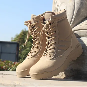 Мъжки обувки, тактически военни зимни кожени обувки за улицата, дишащи армейските военни обувки, големи размери, мъжки обувки за туризъм пустинята