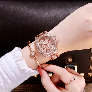 Модни дамски часовници с диаманти, дамски часовници топового луксозна марка, дамски ежедневни дамски часовник с гривната и кристали, Relogio Feminino