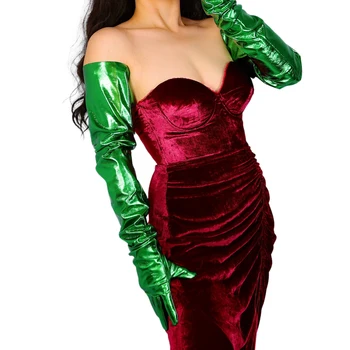 DooWay Сверхдлинные Ръкавици от лакирана кожа Свободно, намаляване, дълги ръкави, изкуствения латекс, зелен цвят, модерен костюм за Хелоуин, Cosplay, ръкавици
