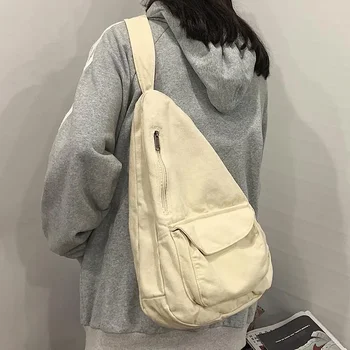Холщовая нагрудная чанта за жени 2022, Женствена чанта през рамо, унисекс, холщовая чанта през рамо, ежедневни дамски чанта с множество джобове