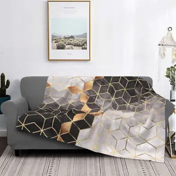 Ультрамягкий мек вълнен плат каре Smoky Cubes, топли фланелен одеяла с абстрактен геометричен модел за легла, Офис одеало за диван