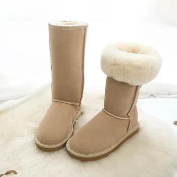 Гореща разпродажба 2023 Дамски обувки са Високи ботуши от естествена агнешка кожа, Дамски зимни обувки Обувки от естествена кожа за Дамски Кожени зимни обувки