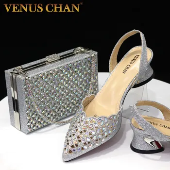 Женски обувки Venus Chan/ 2023 Дизайнерски Луксозни Сватбени Обувки С Остър Пръсти Сребрист Цвят, Выдолбленная Дизайнерска чанта и Обувки в тон