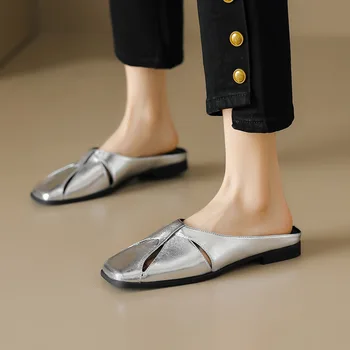 Дамски обувки-мюли Phoentin, новост лятото 2023, улични чехли с квадратни пръсти в ретро стил, ежедневни обувки в японски стил на нисък ток FT2491