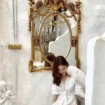 Стара Снимка на камината Декоративно Огледало С дърворезби във формата на Ангел Огледало за преобличане Във френския барок Резное Стенно Огледало за камина