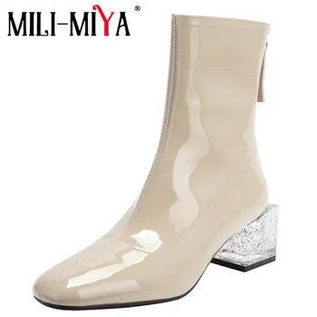 VLADO-MIYA/ Ново записване, женски ботильоны от волска кожа лачена кожа, през цялата чорап, с цип, кристални обувки с дебел ток, по-Големи размери диапазон 34-40, Ръчна изработка