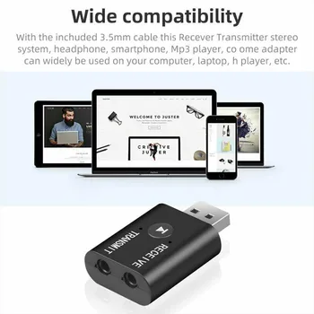 Здрав Специален предавател и приемник, Bluetooth 5.0 ABS Аксесоари Аудио Адаптер Aux Черен USB Безжична 2 В 1