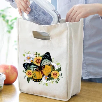 Случайна чанта за обяд с пеперуда, лятна чанта-хладилника за сок и сладолед, термосумка, преносим кутия за bento, чанта за съхранение на продукти за пикник