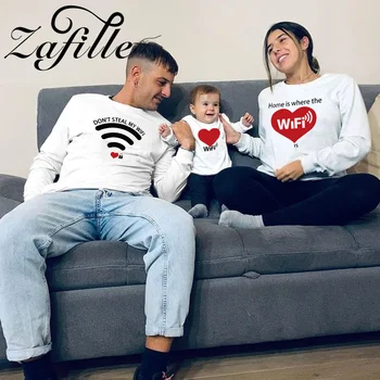 ZAFILLE/ Същите семейни комплекти за Свети Валентин, пуловер, пуловер с дълги ръкави, за семейства, детски дрехи 