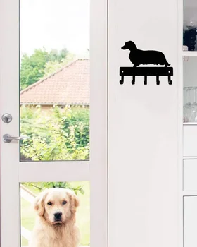 Дългокосместите куче дакел - Куки за ключове и държач за ключодържател - 6-инчов Метални Стенни Художествена закачалка за кърпи