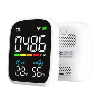 Мини детектор за CO Пластмаса PV28 Smart WIFI 3-В-1, мониторинг на качеството на въздуха в затворени помещения, измерване на температура, CO, влажност, Монитор CO, тестер