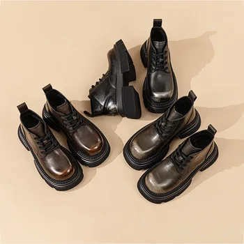 Мода в британския стил, есен-зима, обувки с дебела подметка, дамски есенни нови ретро обувки с големи пръсти, тесни обувки
