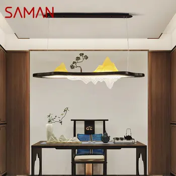Led окачване SAMAN в китайски стил, творчески лекота на Дзен, Правоъгълна полилей, за озеленяване, осветление за дома Чайханы