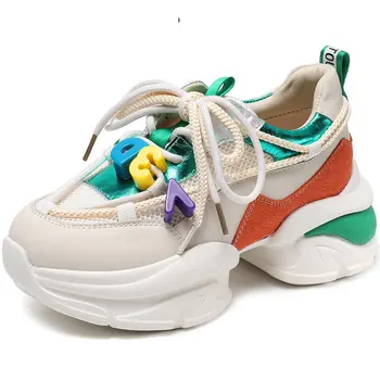 Fujin 7 см, женски многоцветни дишащи огромни маратонки, лятна дишащи обувки от естествена кожа с въздушна мрежа