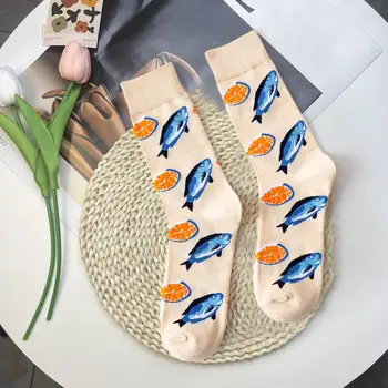 1 чифт закачливи цветни чорапи с модел от серията морски дарове, дишащи дамски, мъжки ежедневни чорапи в стил хип-хоп с животни в стил Ins