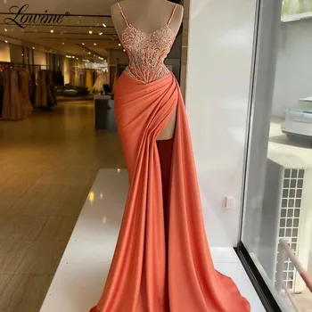 Бродирани с мъниста бретельки-спагети, дълги рокли за абитуриентски бал с висока цепка, секси вечерни рокли 2021, Индивидуално Арабското премяна Vestidos De Fiesta