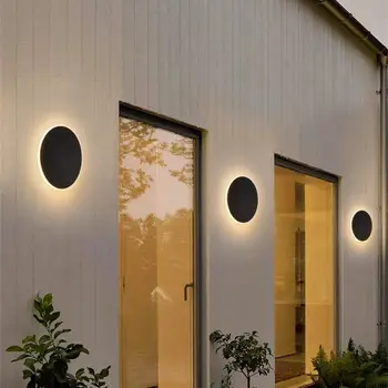 Led кръгла, с монтиран на стената лампа в скандинавски стил, външна водоустойчива лампа за верандата, вход, коридор, пасаж, монтиране на led осветление, сензор за околната светлина