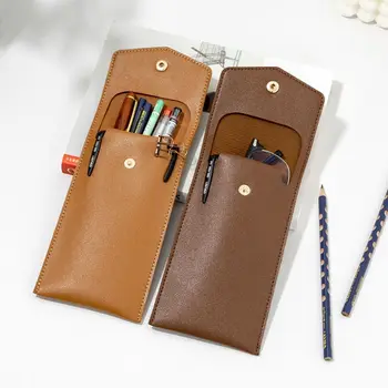 Креативна чанта за писалки с цип голям капацитет, персонални бизнес чанта за химикалки от изкуствена кожа, студентски преносима чанта за съхранение на канцеларски материали