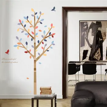 Цветни стикери за стена под формата на дървесни птици за магазин, офис, декориране на дома, Направи си сам, Стенни рисувани под формата на пасторални растения, Стикер от PVC, плакат за спални