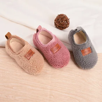 Есен-зима, детски обувки с плюшени на пода чорапи от 1 до 9 години, бебешки обувки с мека подметка, домашни мини детски чехли