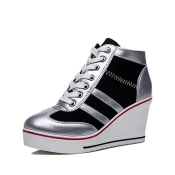 Нова дамски обувки 2023, Нова ежедневни парусиновая обувки на танкетке, дамски обувки на платформа с шнур отстрани, обувки на висок ток 8 cm