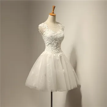 ANGELSBRIDEP Бели сватбени рокли, Кратко Мини Трапецовидна форма с дантела и бродирани мъниста на гърба на Класическата Сватбена рокля за бала, Празнична рокля, НОВОСТ