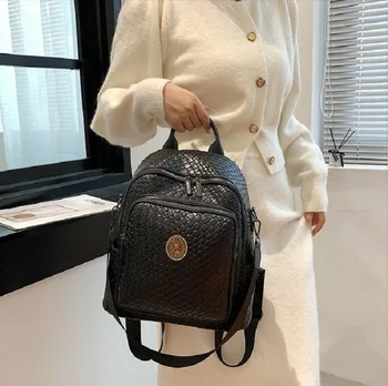 Новият, модерен и Луксозен женски раница от мека кожа с голям капацитет, пътни чанти през рамо, училищна чанта, Дамски ежедневни раници