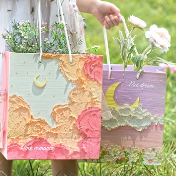 Живопис с маслени бои 3D подаръчен пакет от крафт-хартия с дръжка за Опаковане на пакети за парти по случай рождения ден на Сватбени подаръци за гостите Ейд Рамадан Аксесоари